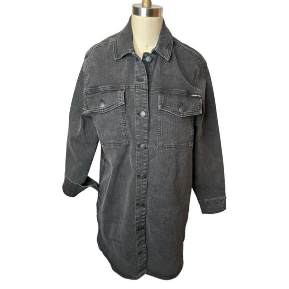 Calvin Klein Jeans Dk Grey Denim Shirt Dress Women's Size M NWT - Picture 1 of 7